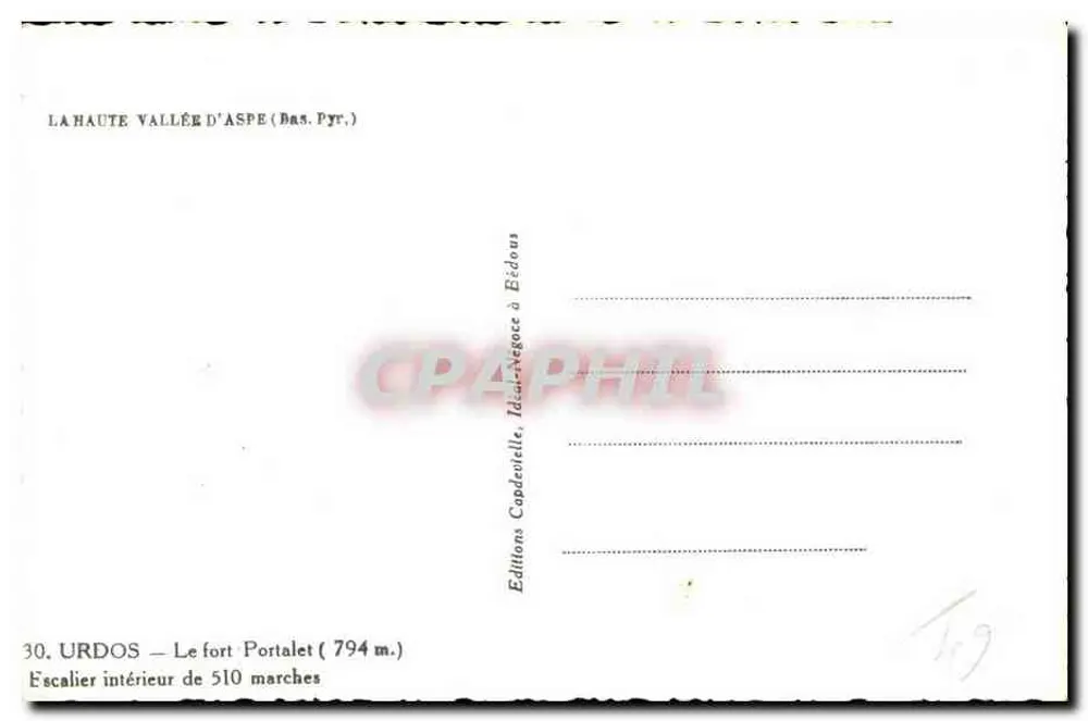 Der Fort Portalet — Die Hohe Tal der Aspe (Bas-Pyrénées) — Editions Copdeoville à Bédous - Rückseite