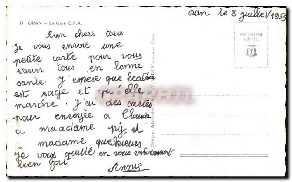 Oran — Gare C.F.A. — Éditeur Alexandre SIRCAU — N° 11 - Rückseite