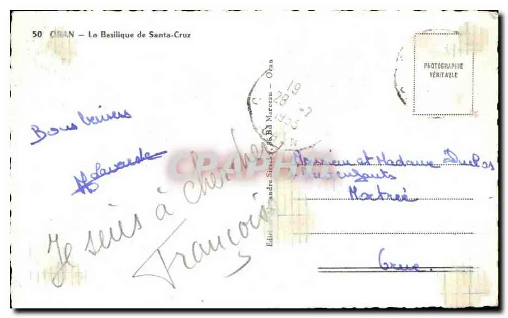 Basílica de Santa-Cruz — Oran — Edição André Siret - Verso