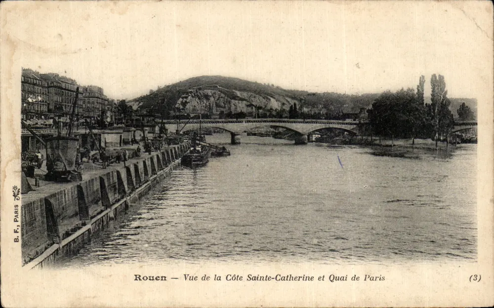 Rouen — Ansicht der Côte Sainte-Catherine und des Quais de Paris — B. E., PARIS (3) - Vorderseite