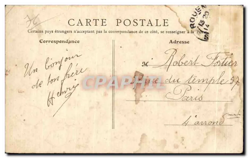 Rouen — Ansicht der Côte Sainte-Catherine und des Quais de Paris — B. E., PARIS (3) - Rückseite