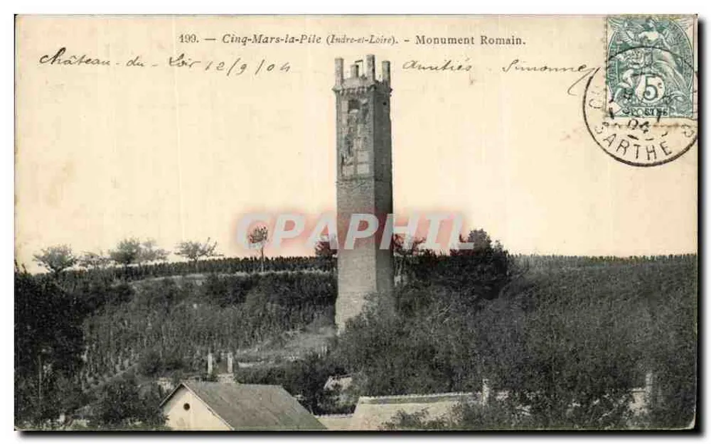 Cinq-Mars-la-Pile (Indre-et-Loire) — Monument Romain. Éditeur : Ambérieu - Simonney. N° de série 499. - Frente