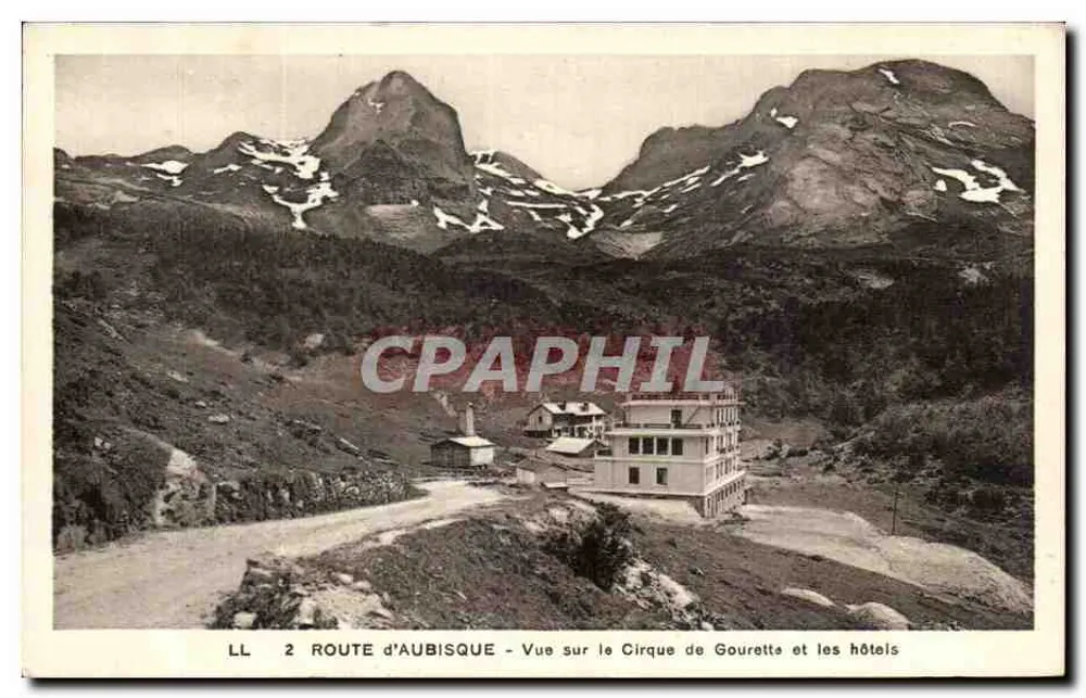 Route d'Aubisque — Blick auf den Cirque de Gourette und die Hotels — Baylot, Verlag Bonnes (B.-P.) - Vorderseite