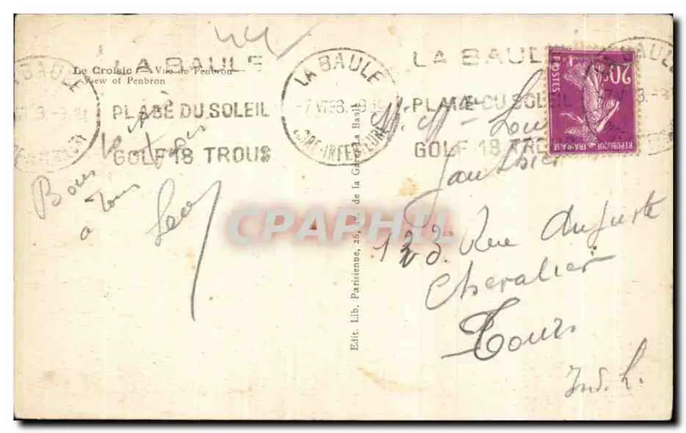 Vue de Penbron — Golf 18 trous — éditeur Lib. Lib. Parisiens, 26, rue de la Grange aux Belles - Rückseite