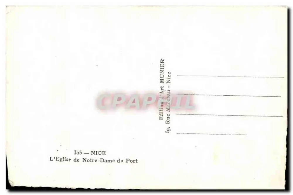 Iglesia de Notre-Dame du Port — fachada neoclásica con columnatas — Edición Art Munier, Nice - Reverso