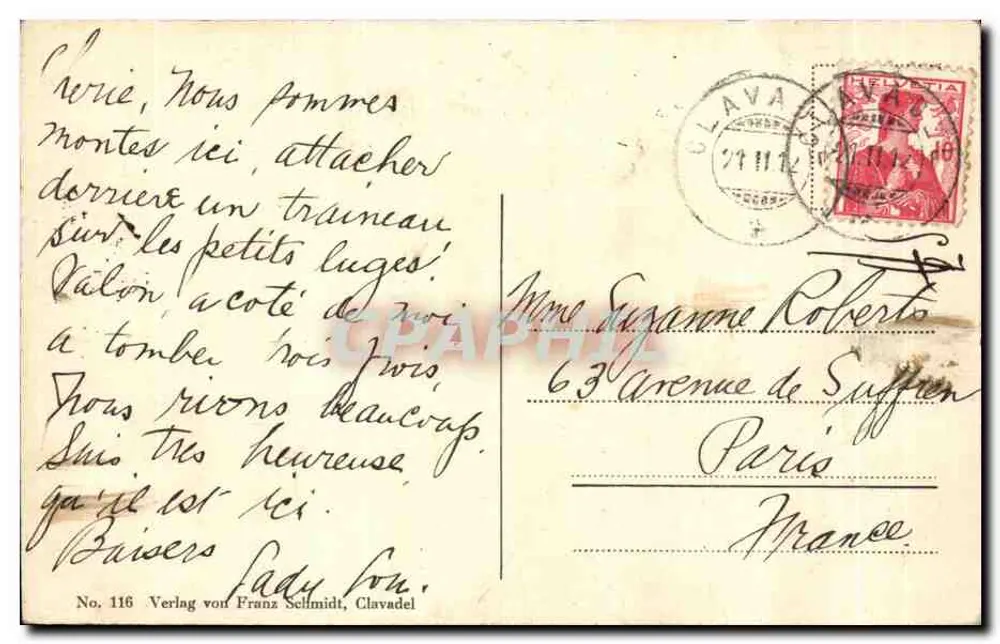 Clavadel — vista panorámica nevada — Verlag von Franz Schmidt, n° 116 - Reverso