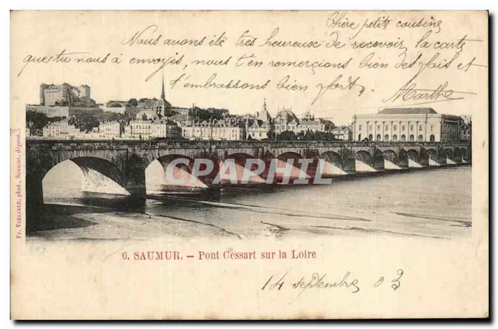 소무르 — 로아르 강 위의 게사르 다리 — 프랑스 발카렌, 사진 소무르, 보관소. - 앞면