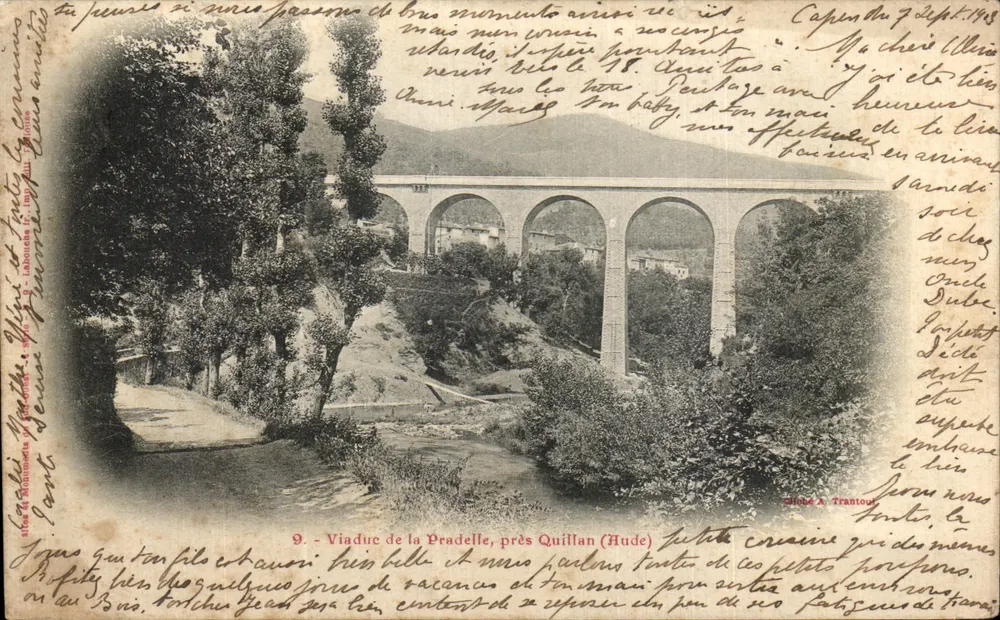 Viaduc de la Pradelle in der Nähe von Quillan (Hude) — Verleger A. Trantou, Nr. 9 - Vorderseite
