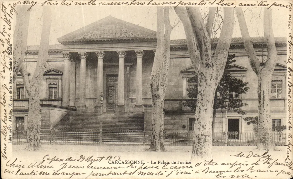 Carcassonne — O Palácio de Justiça — Livraria P. Abadie, 36, rue de la Gare - Frente