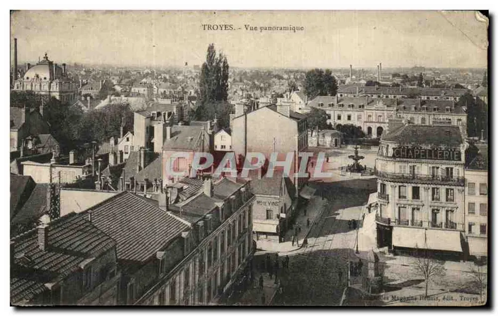 Troyes — Vue panoramique — Des Magasins Hellmis, Edit., Troyes - Frente