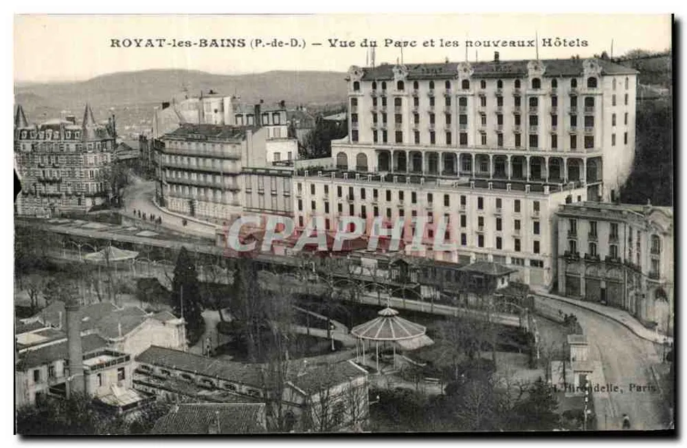 Royat-les-Bains (P.-de-D.) — Ansicht des Parks und der neuen Hotels — Hironnelle, Paris - Vorderseite