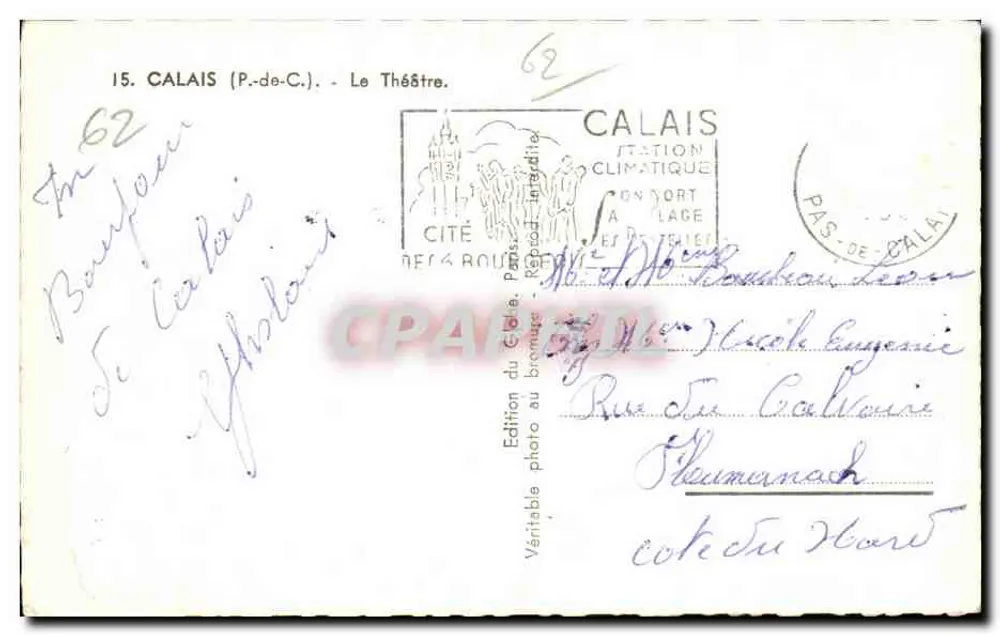 Calais (P.-de-C.) — O Teatro — Edição do Cité, Paris - Verso