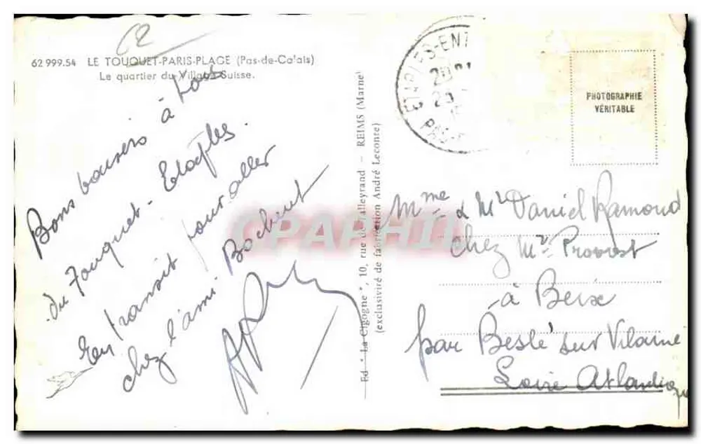 Le Touquet-Paris-Plage — Viertel des Schweizer Dorfes — ed. La Cigogne n° 62 999.54 - Rückseite