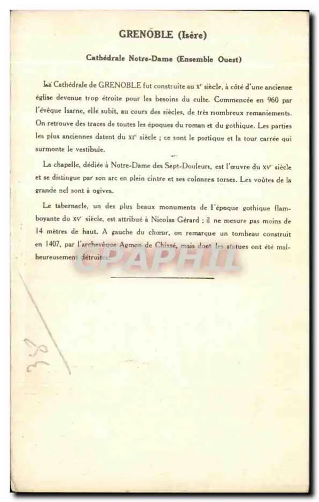 Grenoble (Isère) — Catedral de Nossa Senhora (Conjunto Oeste) — Coleção da Kolarsine e da Solution Pautauberge, 4ª Série - Verso