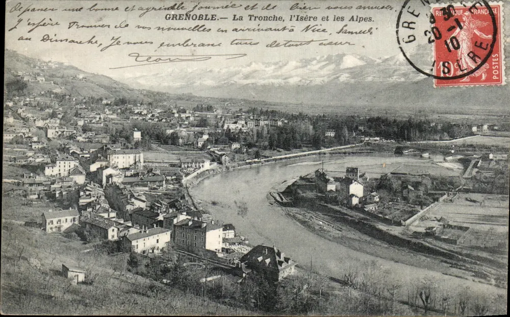 Grenoble — La Tronche, die Isère und die Alpen — unbekannter Verlag - Vorderseite