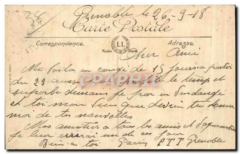 Grenoble — A Praça Grenette e a Igreja de São Eynard — LL - Verso
