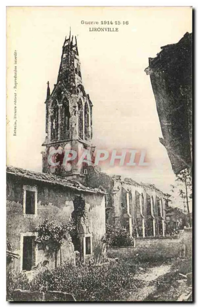 Lironville — ruínas após a guerra 1914-16 — editor Bonnacie, ilustrador inédito - Frente