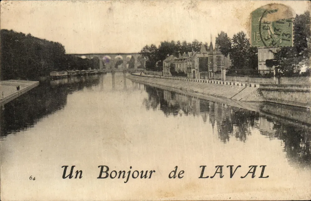 Vue du canal de La Vallée — pont et bâtiments — éditeur '64' et n° de série 64 - Frente
