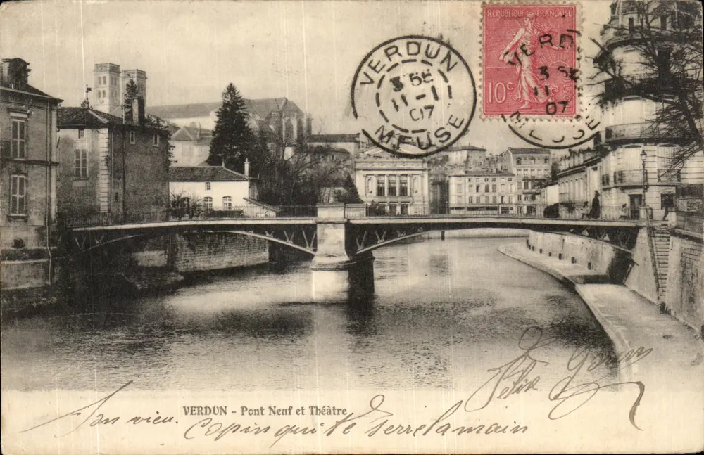Verdun — Pont Neuf et Théâtre — éditeur impr. sur la carte - Frente