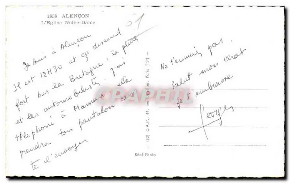 Alençon — A Igreja Nossa Senhora — Bilhete postal antigo n° 1558 - Verso