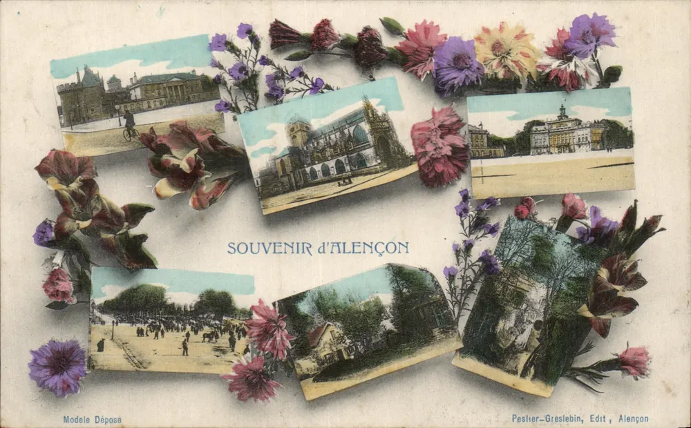 Lembrança de Alençon — colagem de vistas locais com flores secas — Pasluer-Greslebin, Edit, Alençon - Frente