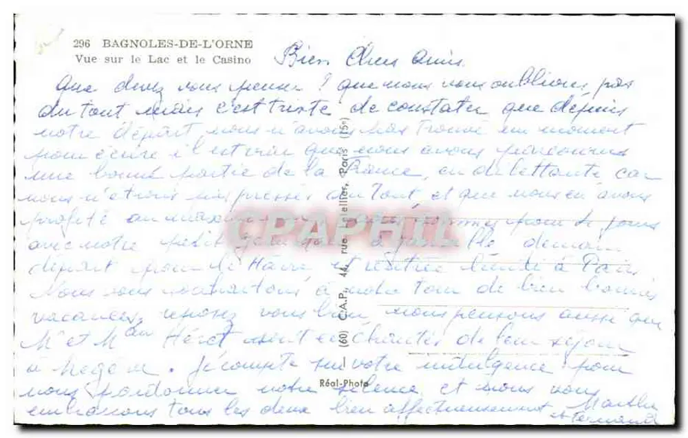 Bagnolles-de-l'Orne — Blick auf den See und das Casino — C.A.P. n°236 - Rückseite