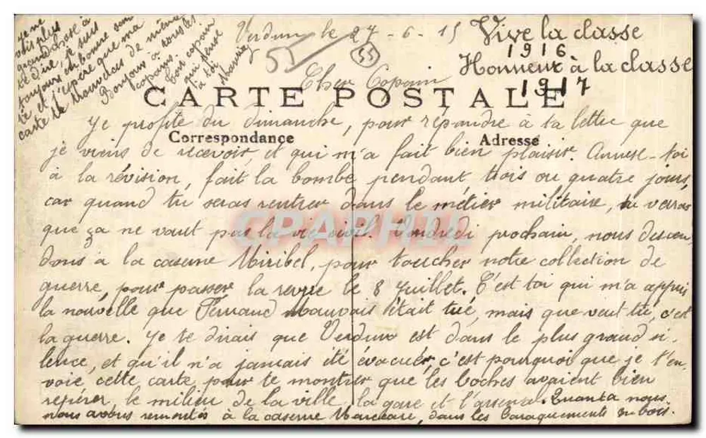 Verdun — Visão sobre a Meuse — Editor A. A. (n° 51) - Verso