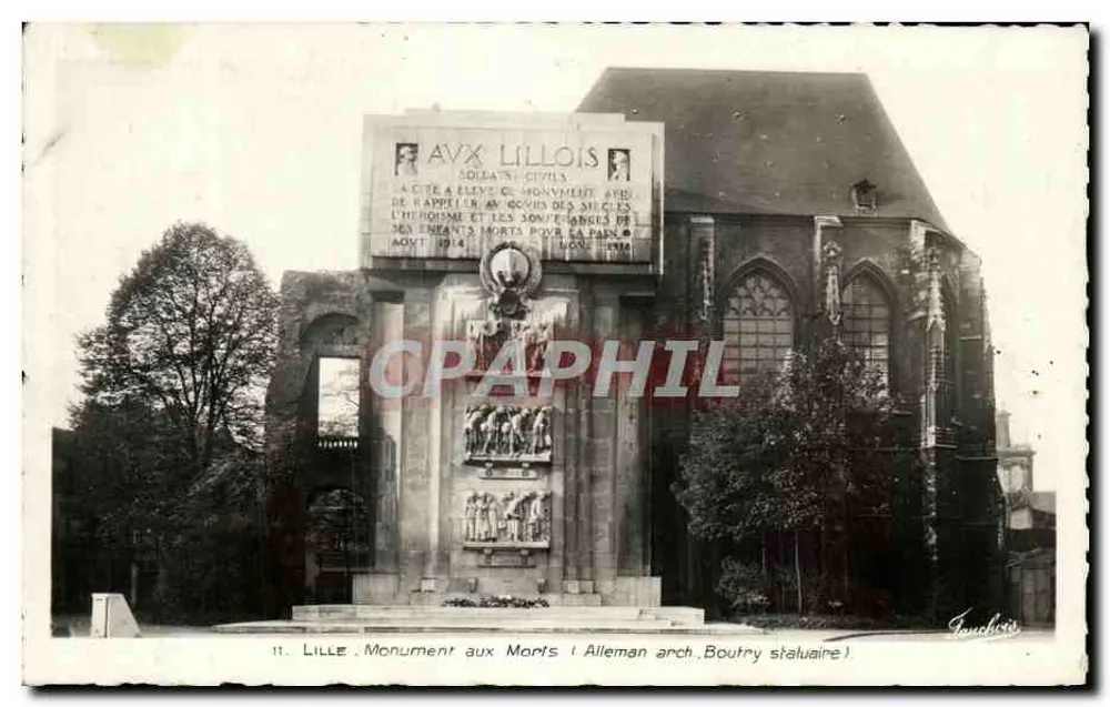 Lille. Monument aux Morts (Alleman arch. Boutry statuaire) — éditeur Fauchois, n° 59 - Anverso