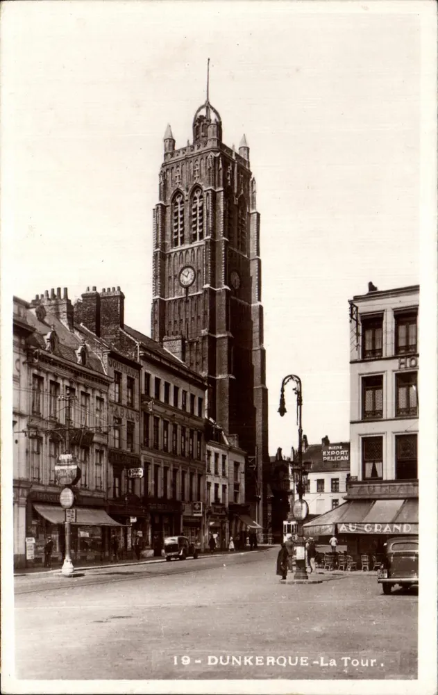Dunkerque - A Torre — vista da torre da igreja com rua comercial — Editor Gorlier Frères, Lille, n°19 - Frente