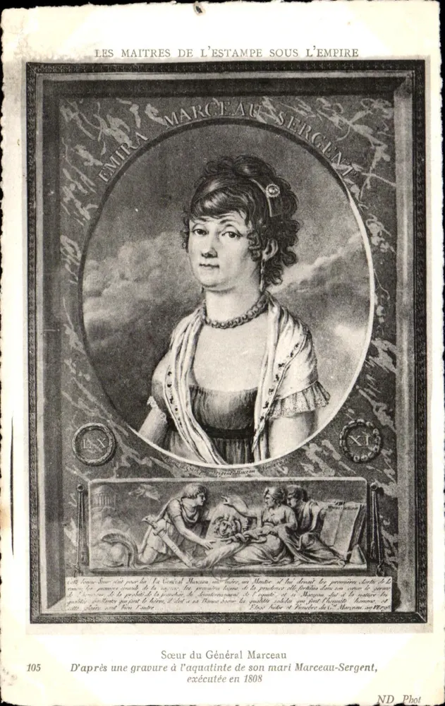 Schwester des Generals Marceau-Serger — Kupferstich in Aquatinta aus dem Jahr 1808 — ND Phot, Serie 105 - Vorderseite