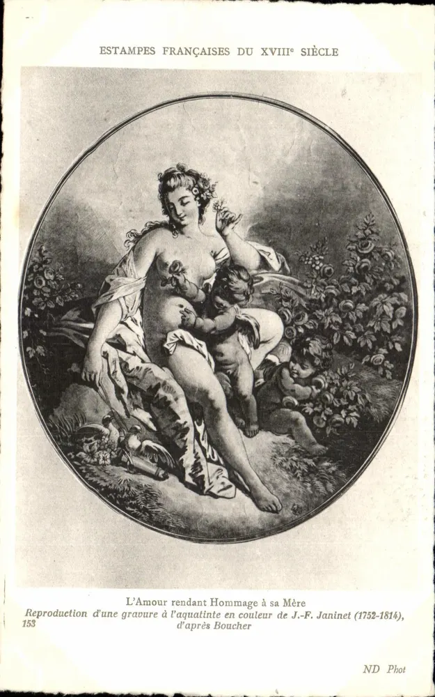 Die Liebe, die ihrer Mutter die Ehre erweist — Nachbildung einer farbigen Aquatintengravur von J.-F. Janinet (1752-1814), nach Boucher — ND Phot, Serie 153 - Vorderseite