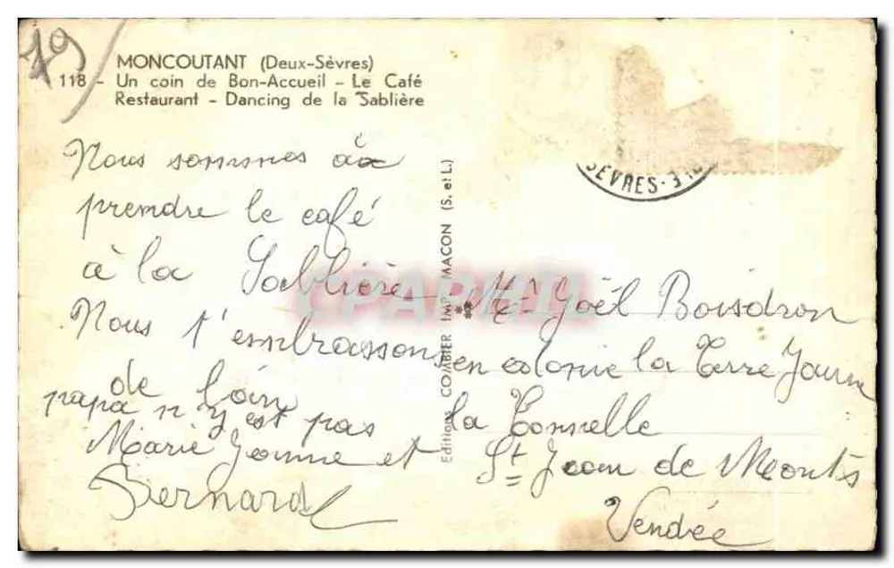 Moncoutant (Deux-Sèvres) — Ein Eckchen von Bon-Accueil - Das Café - Tanz am Sablière — Collier Editions (S. und L.) - Rückseite