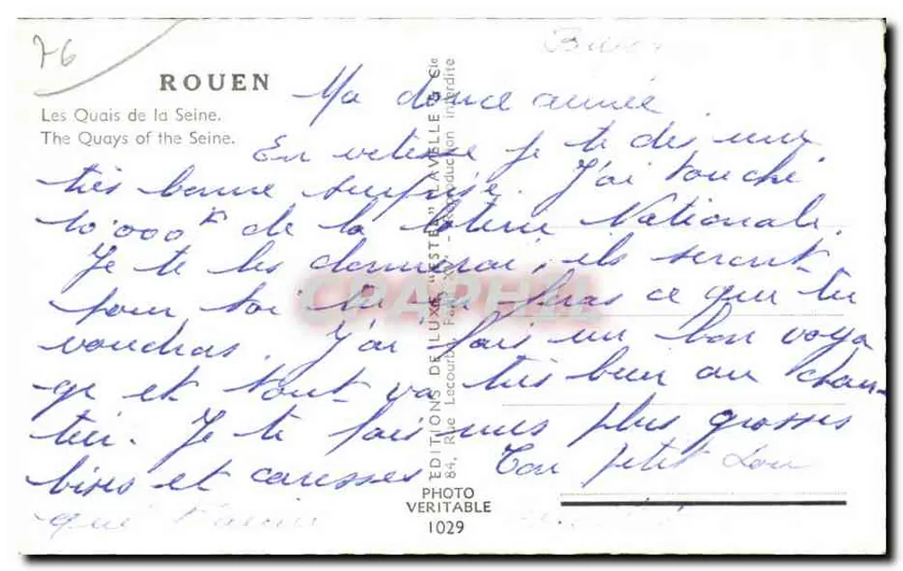 Die Ufer der Seine — Rouen — Verlag Estel, Nr. 1029 - Rückseite