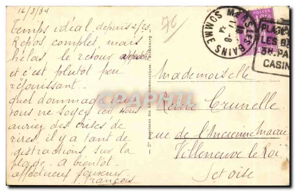 Le Tréport - Ein Eckchen des Hafens — Antike Ansichtskarte n°177, anonymer Verlag - Rückseite