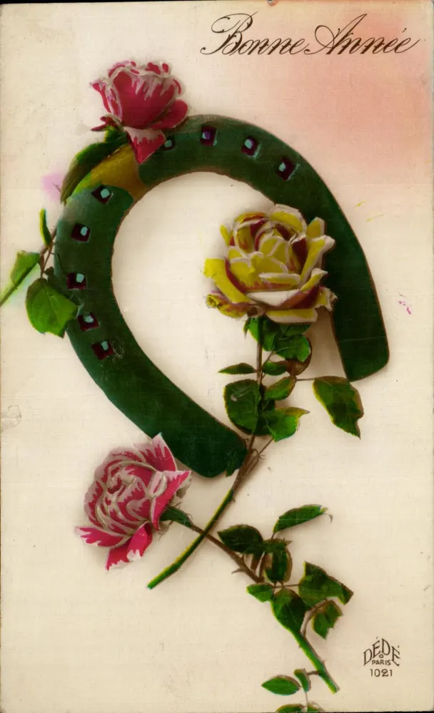 Hufeisen und Rosen — Frohe Neujahr — DÉDÉ PARIS 1021 - Vorderseite