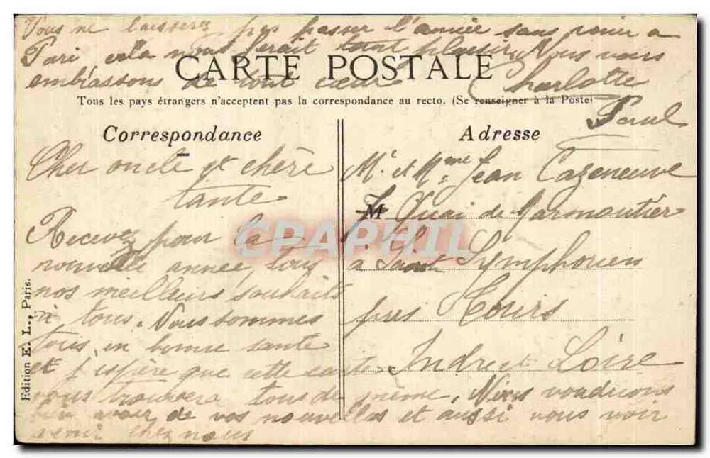 Frohes und gesegnetes Jahr — Garten-Szene mit Rose und Teich — Edition E. L., Paris - Rückseite