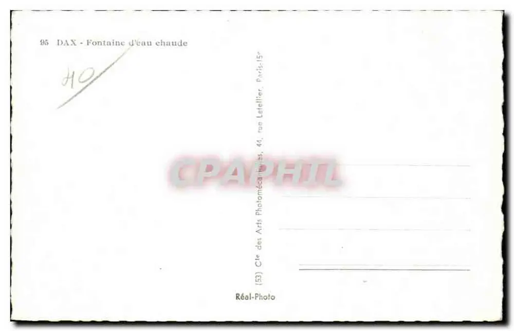डैक्स - गर्म पानी की फॉन्टेन - प्रकाशक Réal-Photo, संख्या 95 - पीछे