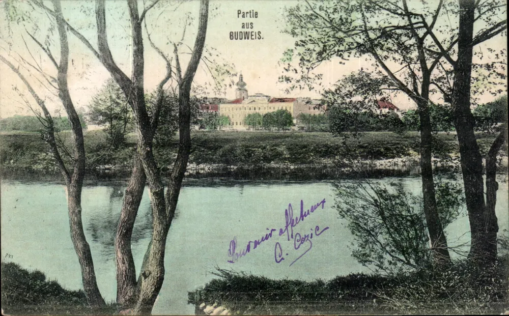 Vista de Budweis — Parte de Budweis — editor Q. Cozic, n° 1084 - Frente