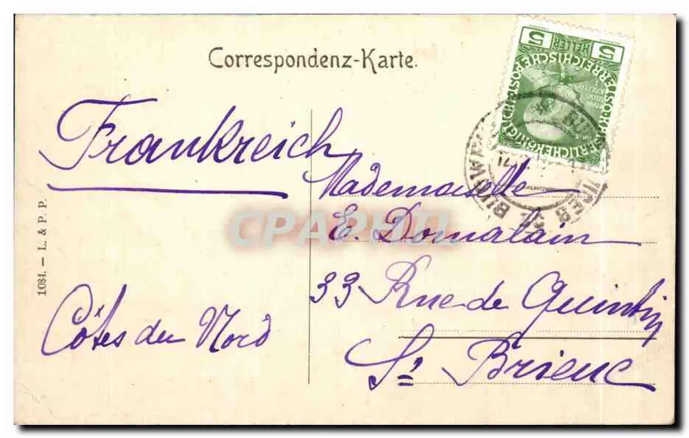 Vista de Budweis — Parte de Budweis — editor Q. Cozic, n° 1084 - Verso