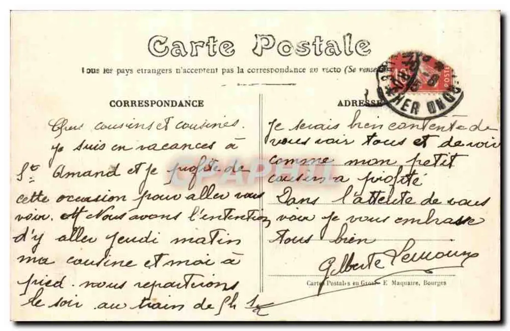 St-Amand-Montrond (Cher) — Het Postkantoor — Uitgever E.M. n°30 - Achterkant