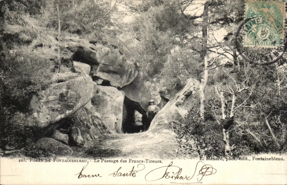 Forêt de Fontainebleau — Der Passage der Francs-Tireurs — E. Menard, phot.-edit., Fontainebleau - Vorderseite