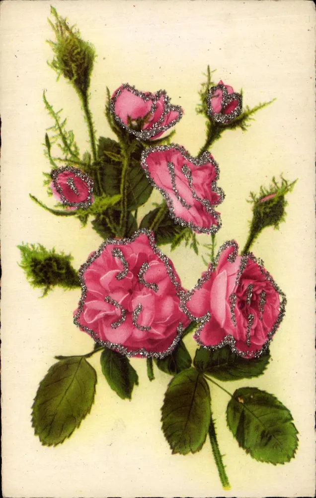 Rosas — arranjo com contornos brilhantes — Coleção Chromatique Mat Série N°5, Impressa na França - Frente