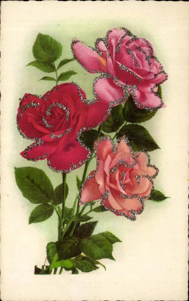 Bouquet de roses — detalhes em glitter — Coleção Cromática Mat Série N°5 - Frente