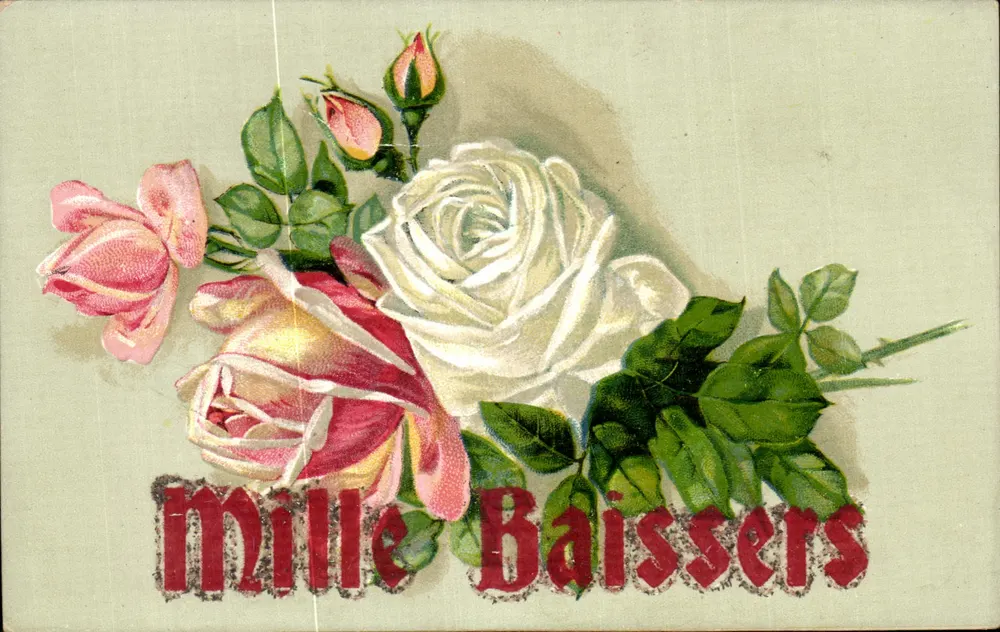 Arranjo de rosas — mil beijos — carta postal - Frente
