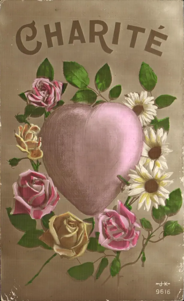 Charité — cœur entouré de roses et de marguerites — éditeur A. H. Ratz, n° 9616 - Vorderseite