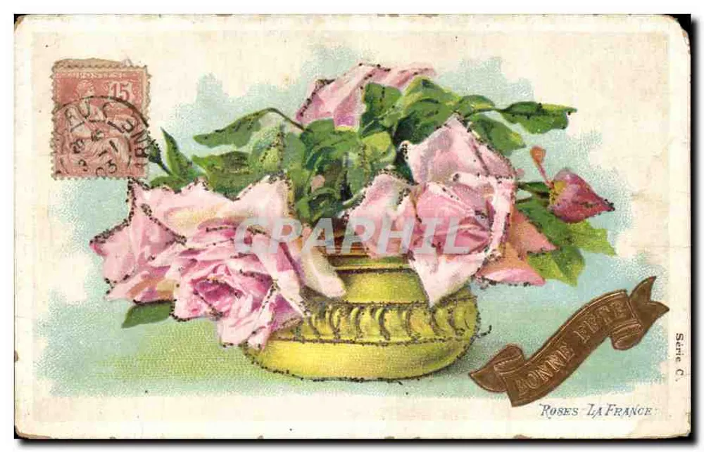 Rosen — Blumenstrauß in einer Vase — Verlag La France, Serie C - Vorderseite