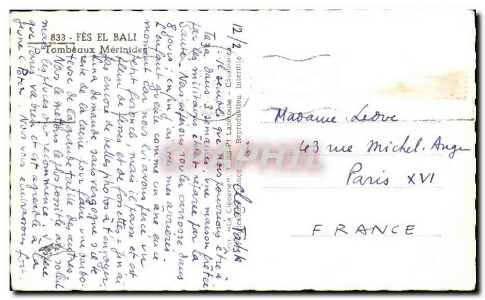 Fès El Bali — Meridian-Gräber — Verlag Labérouse, Nr. 833 - Rückseite