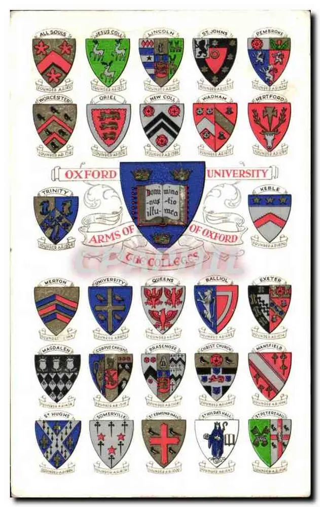 Wappen der Colleges von Oxford — Verlag: P. & D. Colnaghi & Co. Ltd. (gedruckt auf der Karte) - Vorderseite