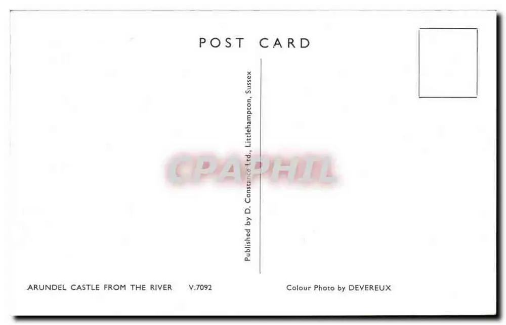 Castelo de Arundel visto do rio — Sussex — Publicado por D. Constance Ltd., Littlehampton - Verso