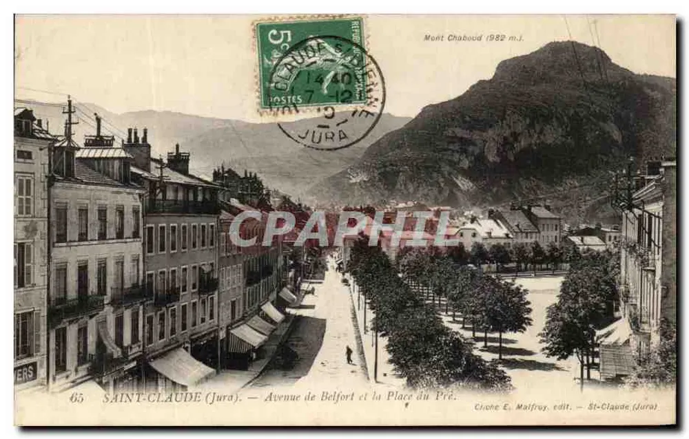 Saint-Claude (Jura) — Avenue de Belfort und die Place du Pré — Clôche E. Malfroy, Verlag — St-Claude (Jura) - Vorderseite